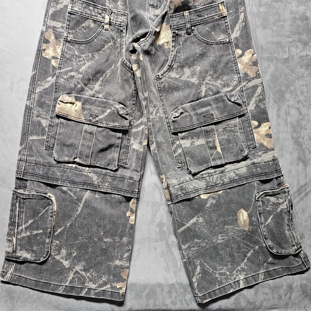 Akira Convertible Cargo Pants Grey Leaf Camo Wide Leg 100% Cotton 24JWHJ7779 XL - Picture 9 of 16